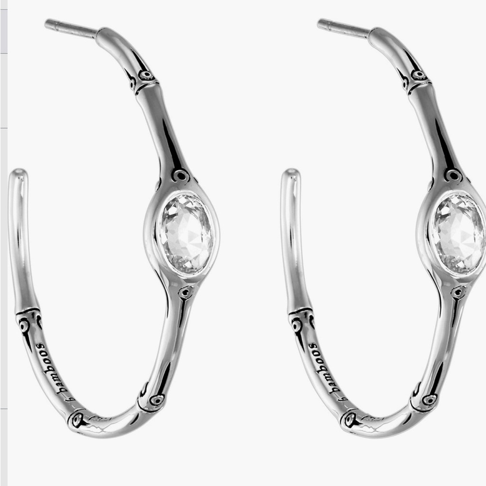 NWT John Hardy Batu Bamboo Medium Hoops - White Topaz